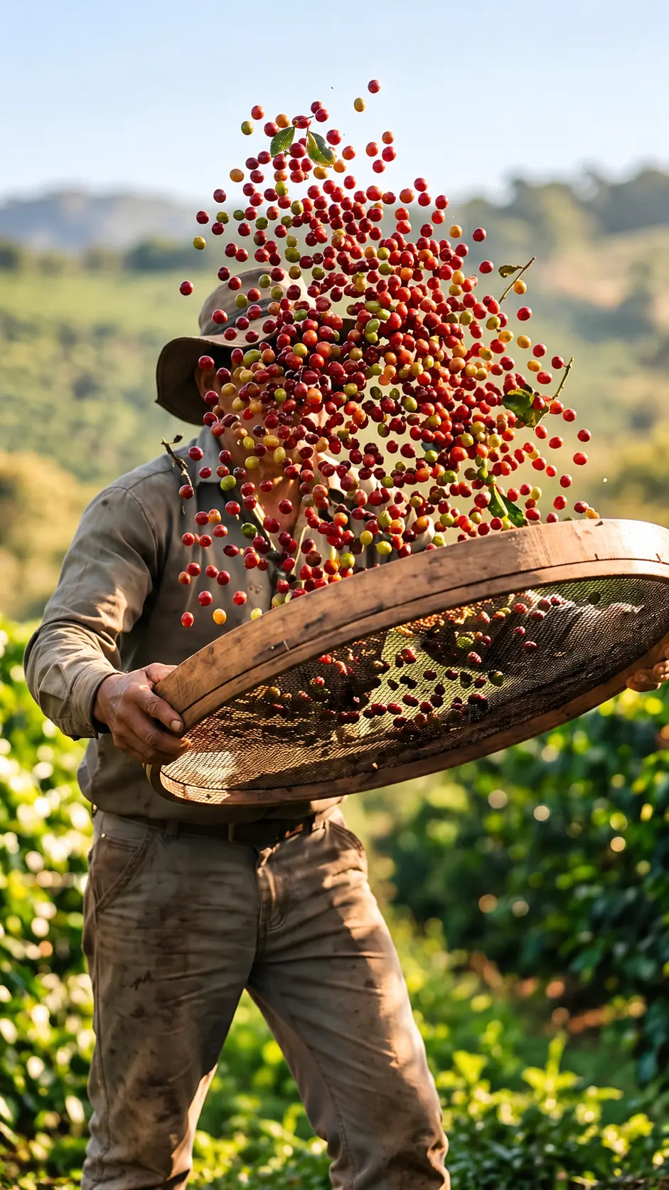 Cambodian coffee cherries growing at origin