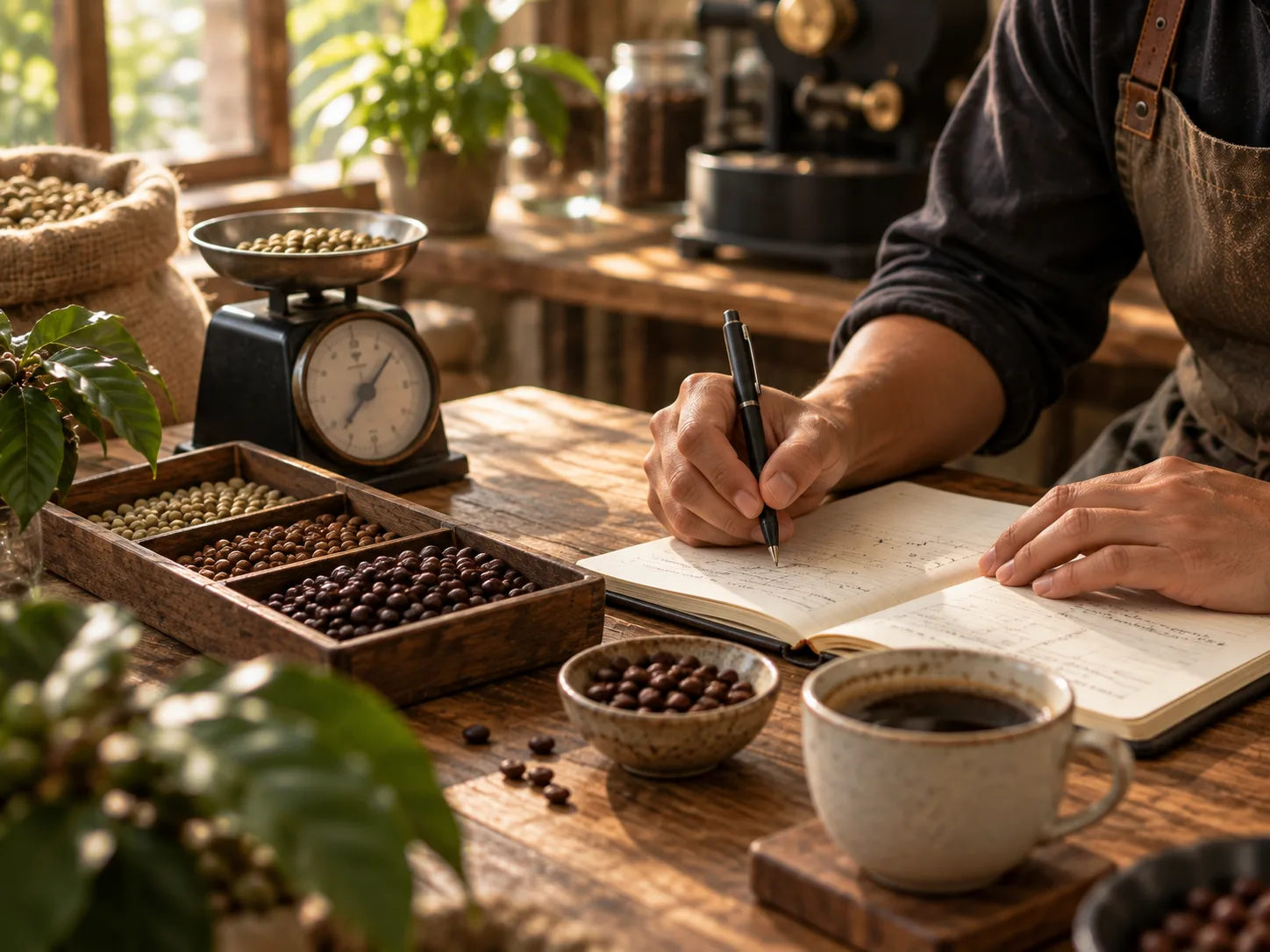 Coffee samples and notes documenting the work behind Origin Coffee Cambodia.