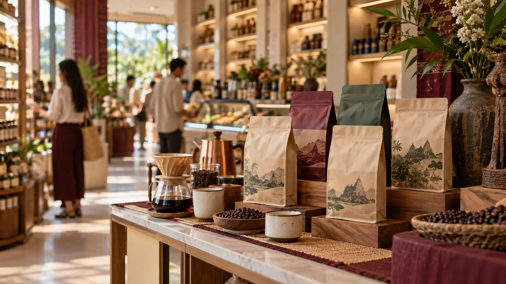 Premium retail setting for Origin Coffee Cambodia (OCC.) Cambodian coffee distribution