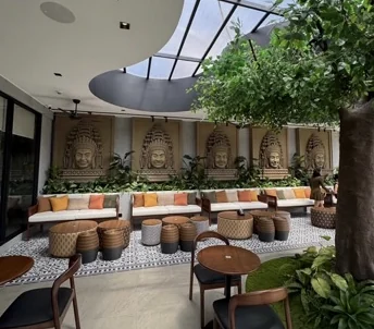 Light-filled courtyard seating at You & Me Coffee and Bakery