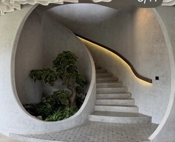 Curved architectural stairwell